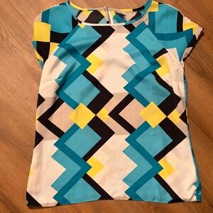 Worthington Blue and Yellow Geometric Blouse
